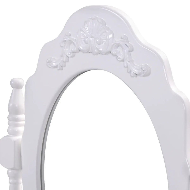 Vanity Table Set with Cushioned Stool with 360¬∞ Rotating Oval Mirror and Three Drawers-White by DirectDeals