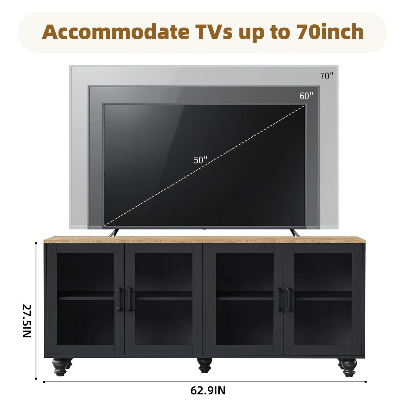 Farmhouse TV Stand With Solid Wood Gourd Shaped Legs For TVs Up To 70" by HouseOfZazla