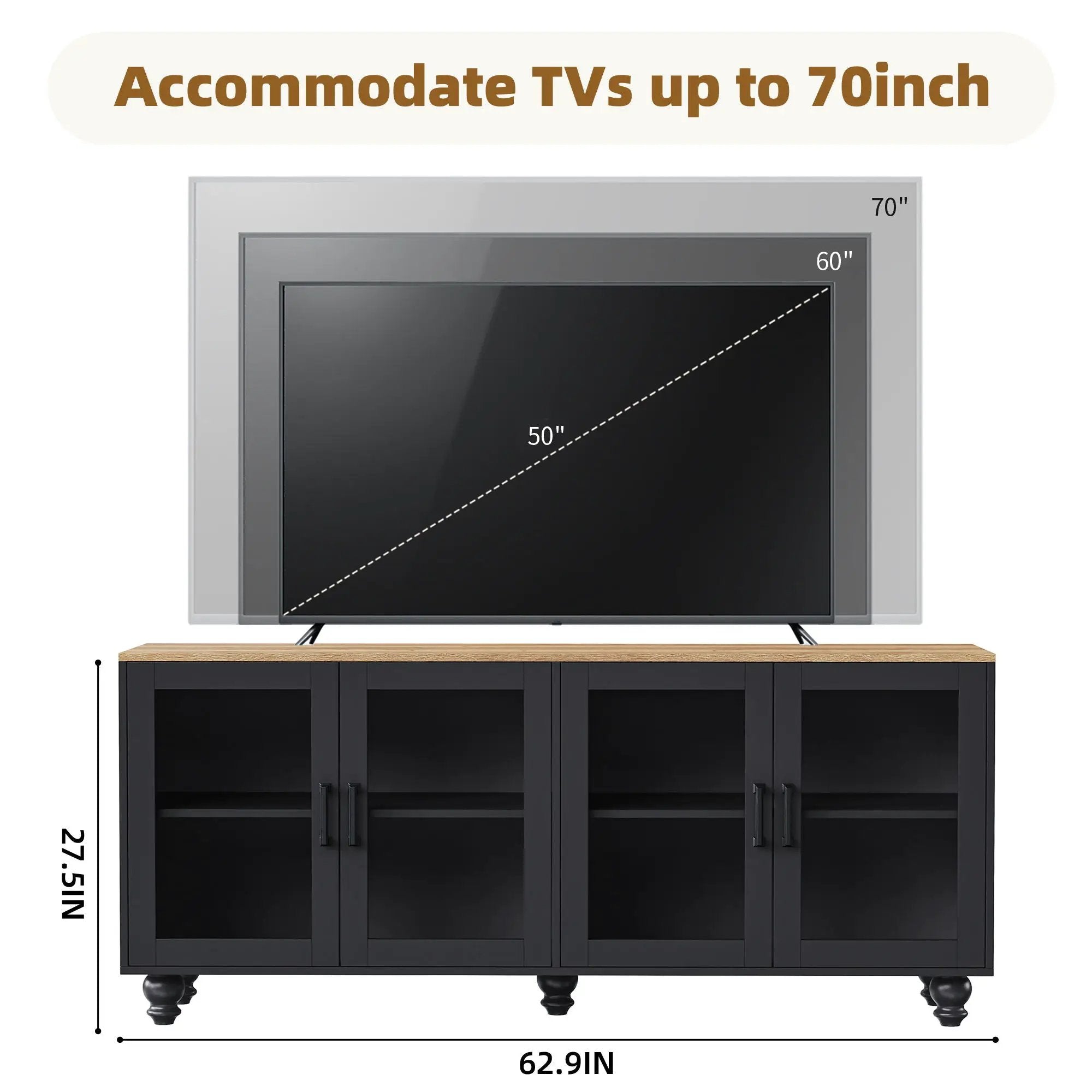 Farmhouse TV Stand With Solid Wood Gourd Shaped Legs For TVs Up To 70" by Unique Piece Furniture