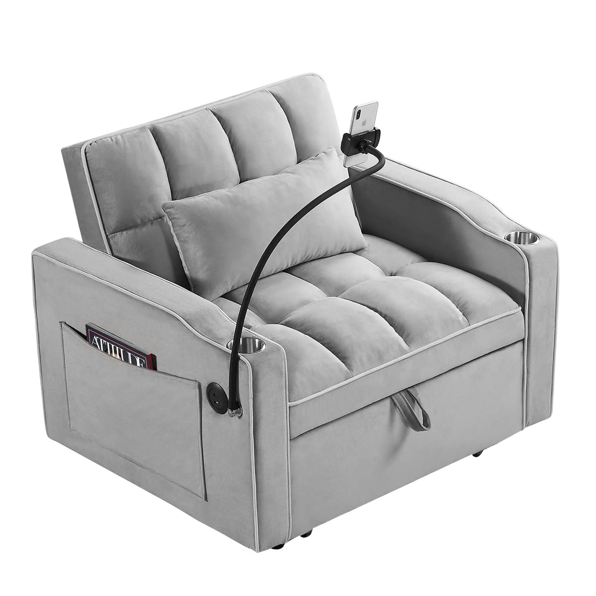Convertible Sleeper Chair Sofa Bed Adjustable Pull Out Sleeper Chair Bed Multi-Pockets Folding Sofa Bed For Living Room Bedroom Small Space, 3 In 1 Sofa Bed by HouseOfZazla