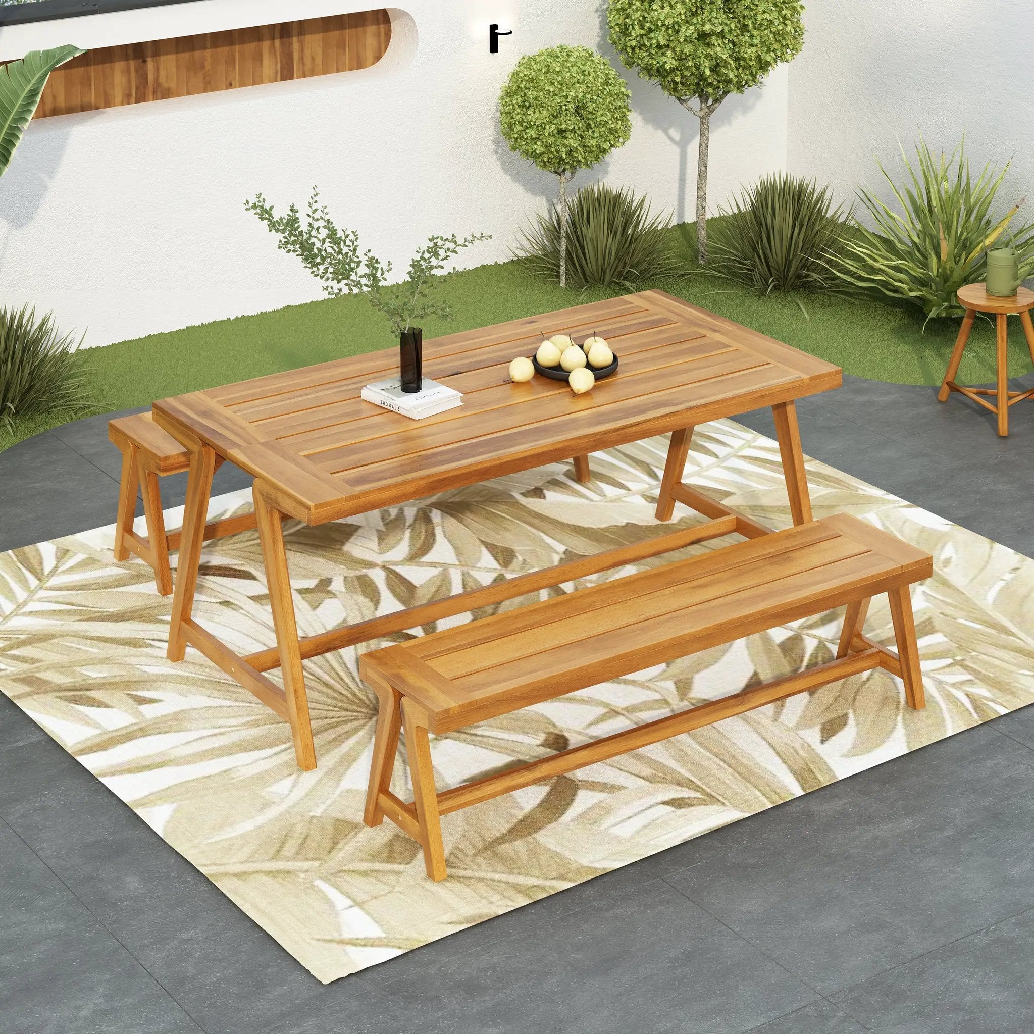 Outdoor 3-Piece Picnic Table Set in Acacia Wood by HouseOfZazla