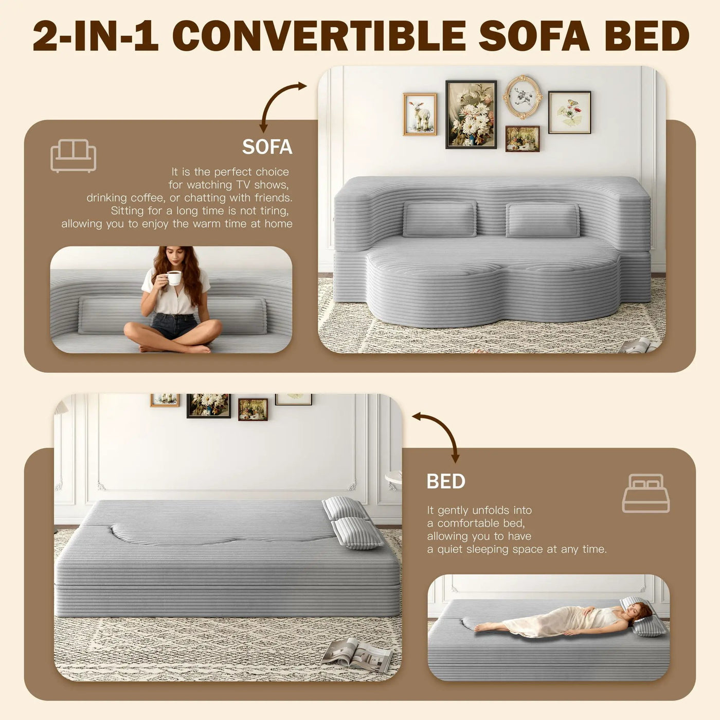 Floor Sofa With 2 Pillows, Convertible Twin Size Mattress For Living Room by HouseOfZazla