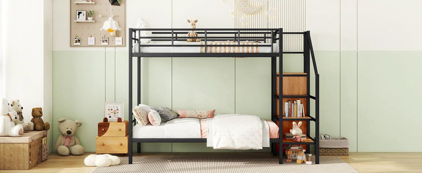 Bunk Bed With Lateral Storage Ladder And Wardrobe by HouseOfZazla