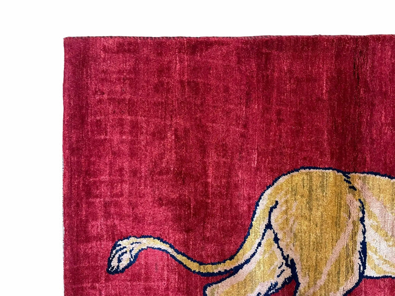 3 X 5 Handmade Hand-Knotted Rug Quality Wool Pictorial Lion Red Organic Dyes by Jewel Rugs