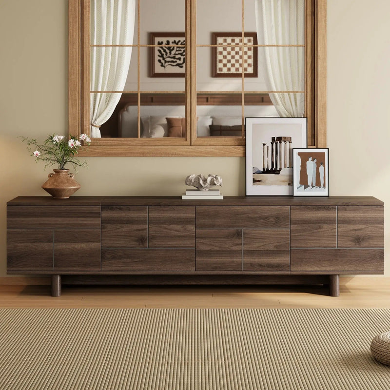 TV Stand For TVs Up To 85", Entertainment Center, Cable Management, Push Openers, Soft Closing Hinges & Adjustable Shelves - Dark Brown by HouseOfZazla