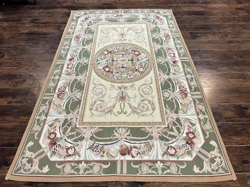 Aubusson Rug 5x8, Wool Handmade Vintage Carpet, Angel Motifs, Flatweave Rug 5 x 8, Medium Sized, European Design by Jewel Rugs