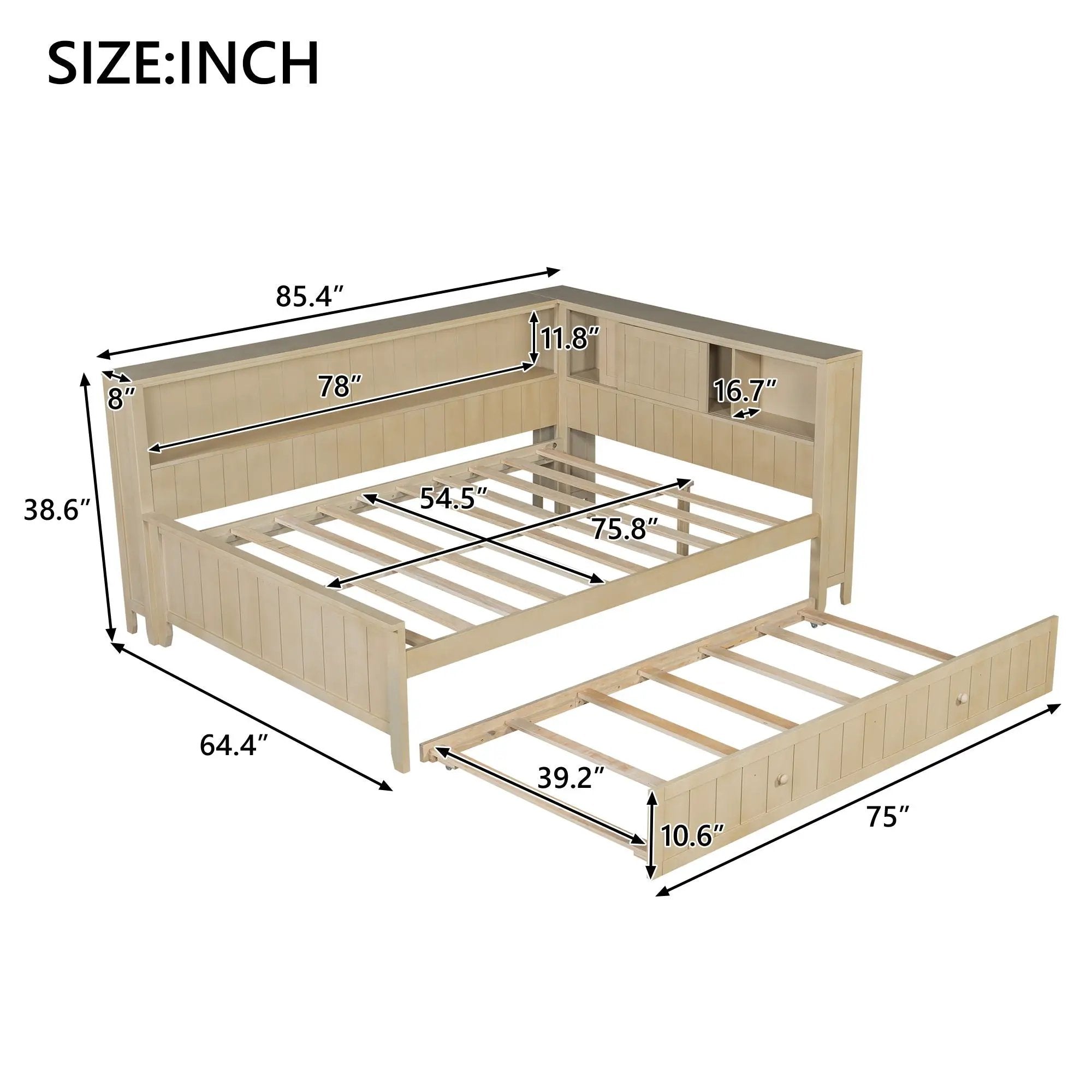 Full Size Daybed With Storage Shelves And Trundle - Ancient White by Unique Piece Furniture