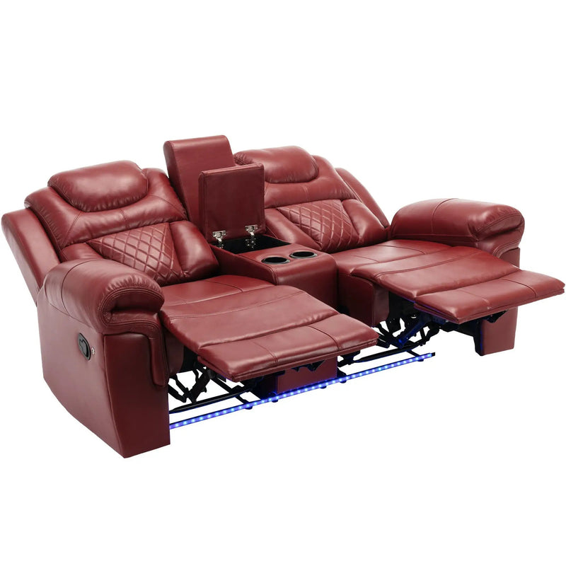 3 Pieces Recliner Sofa Sets Home Theater Seating Manual Recliner Chair With Center Console And LED Light Strip For Living Room by HouseOfZazla