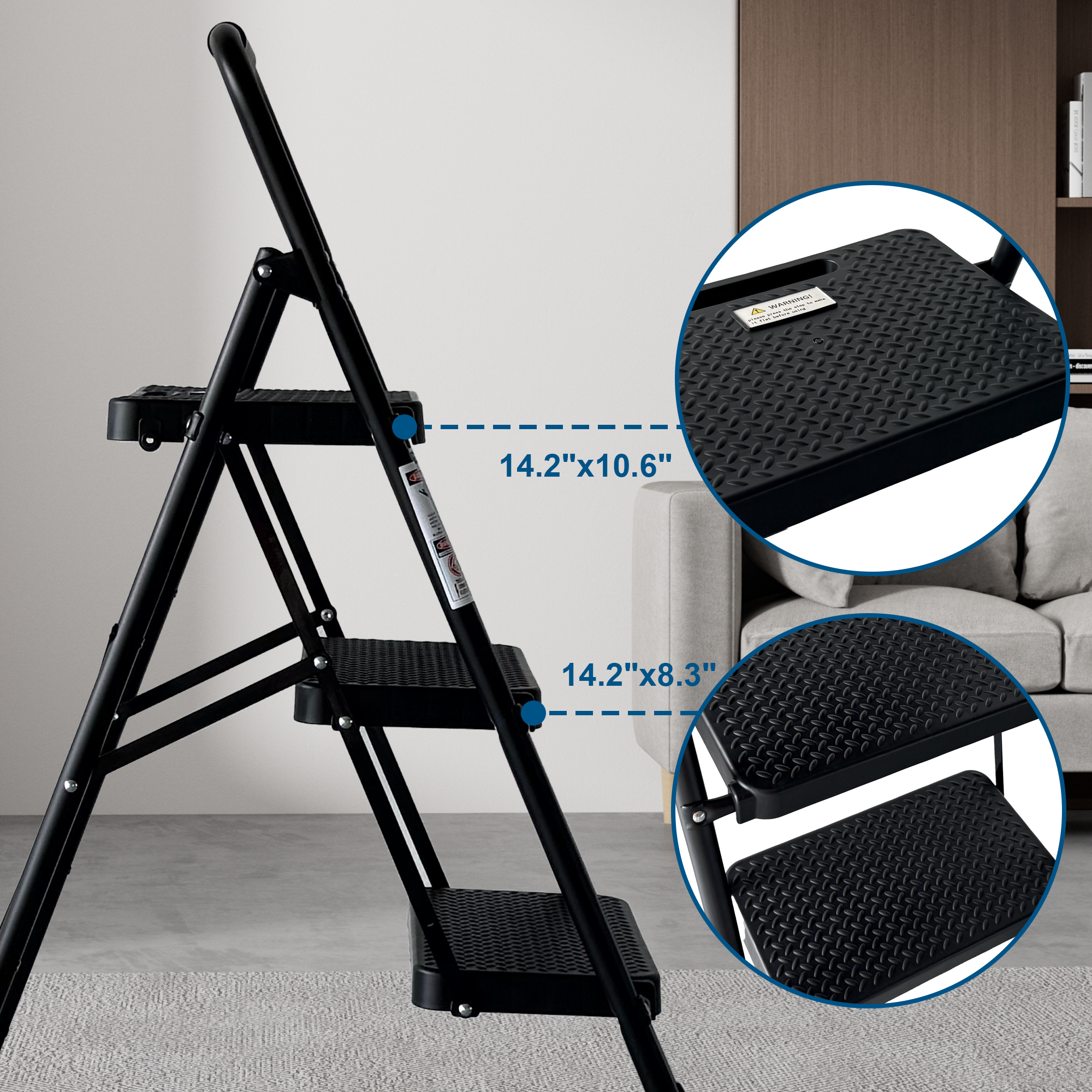 3 Step Ladder Folding Step Stool with Wide Anti-Slip Pedal by HouseOfZazla