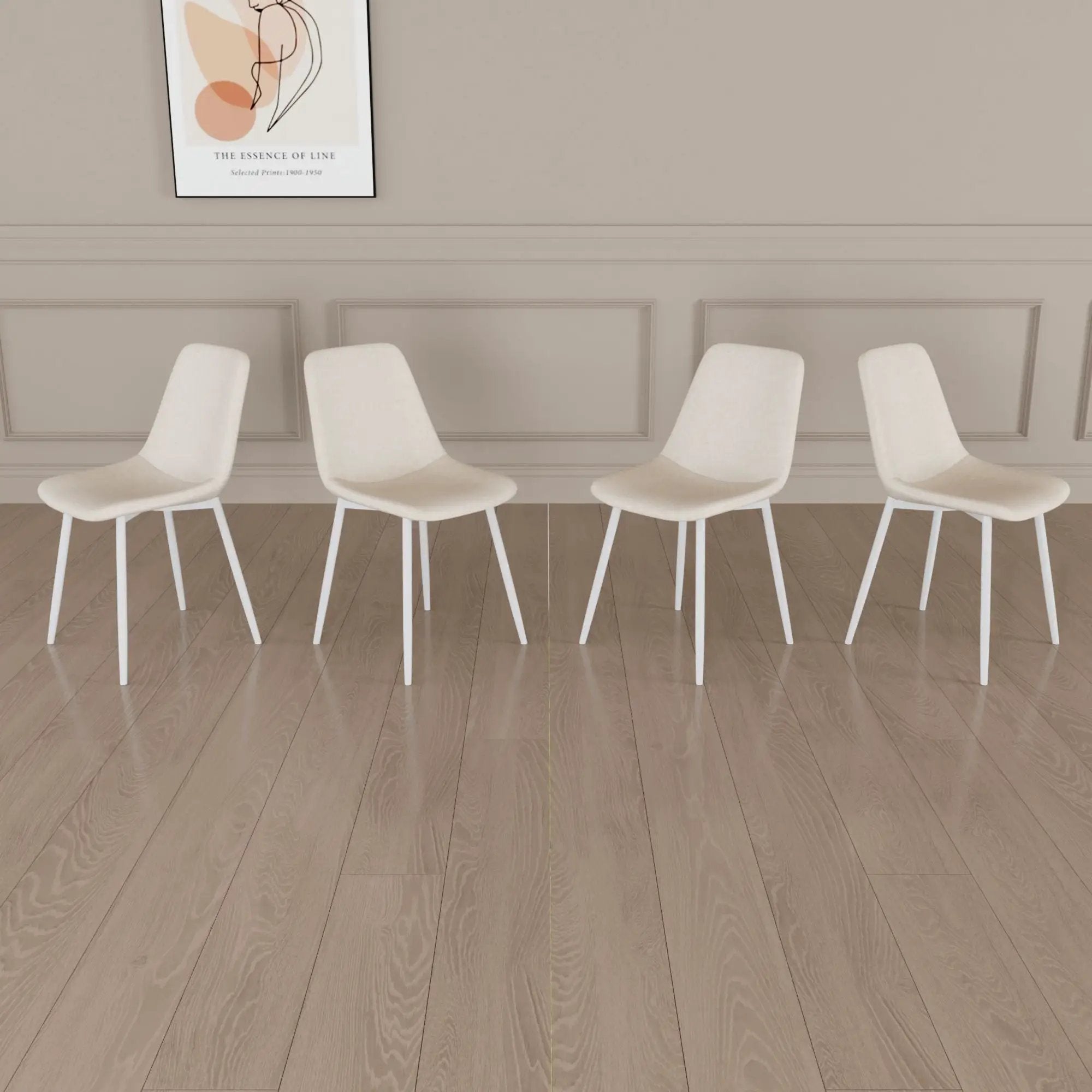 Modern Kitchen Dining Chairs (Set of 4) With Linen Padding And Sturdy Metal Legs - Beige by HouseOfZazla