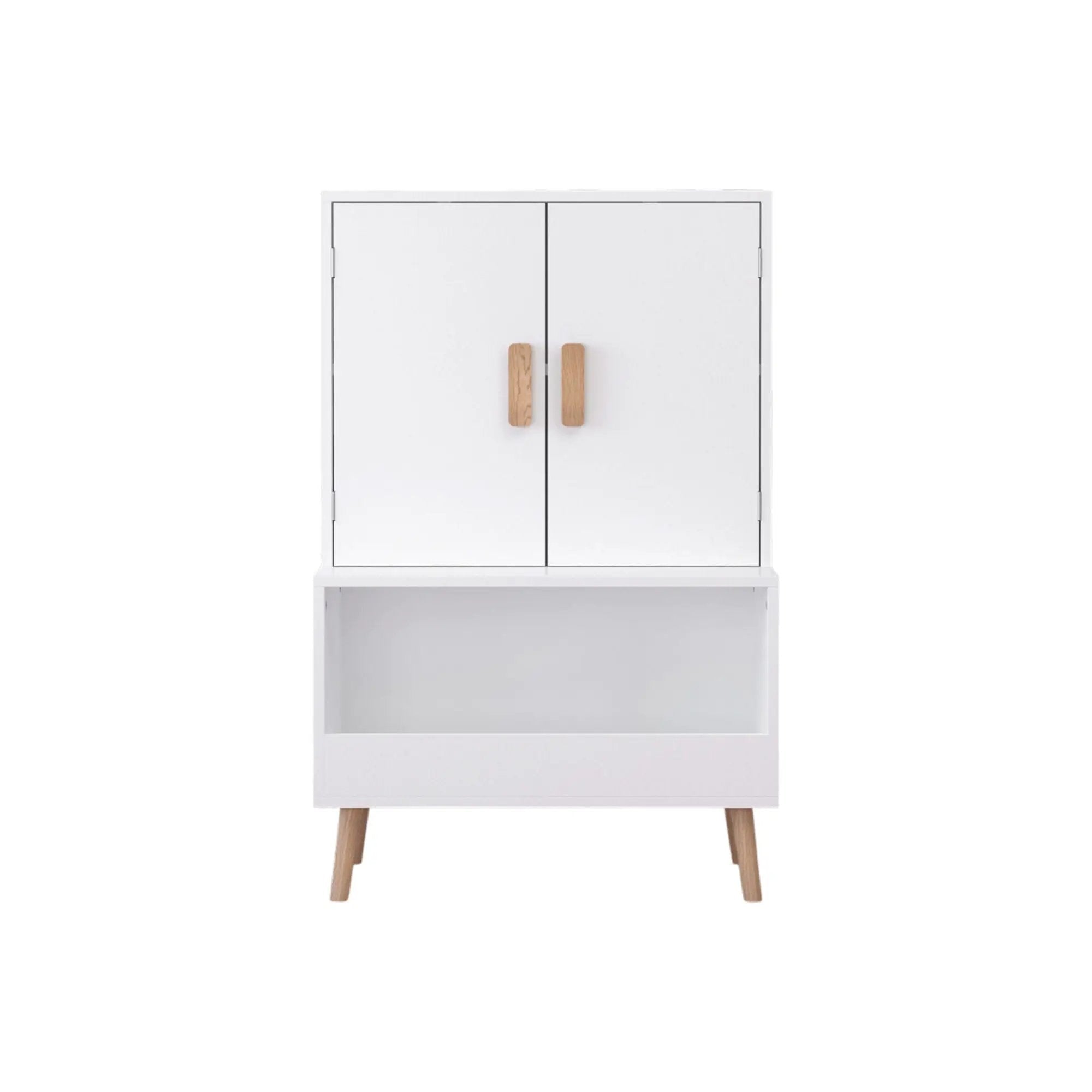 Toy Storage Cabinet With Doors And Open Shelf, Toddler Bookshelf For Playroom - White by HouseOfZazla
