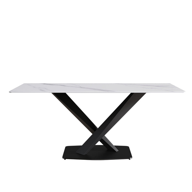 Modern Artificial Stone Straight Edge Metal X Leg Dining Table, 6 People by HouseOfZazla