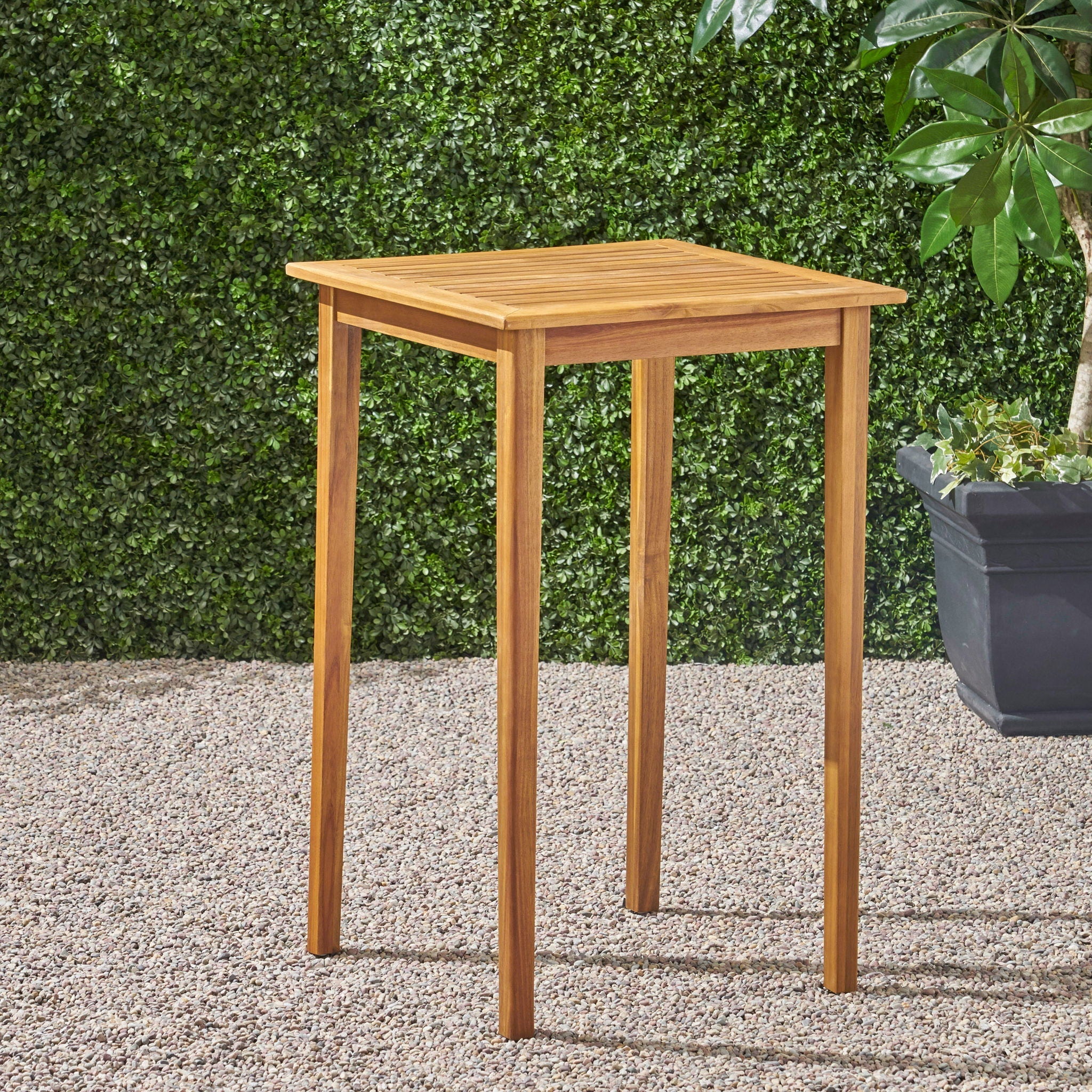 Outdoor Minimalist Acacia Wood Square Bar Table by HouseOfZazla