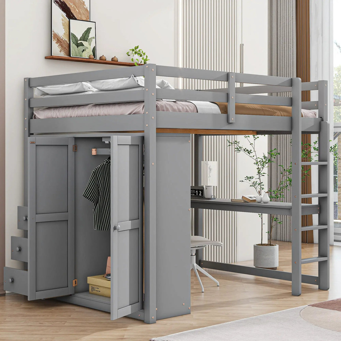 Loft Bed With Built In Wardrobe, Shelves And Drawers by HouseOfZazla