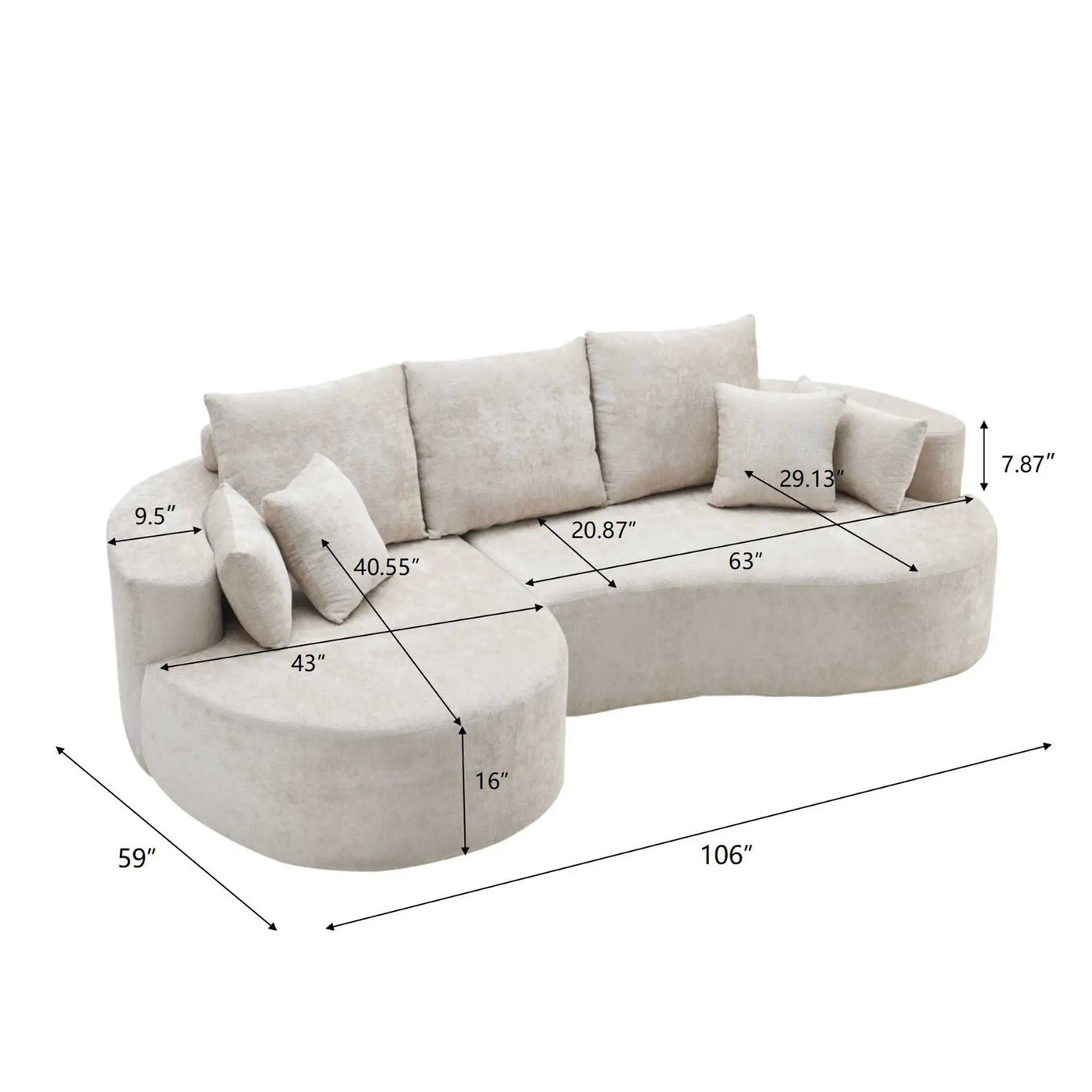 2 Piece Fabric Cloud Curved Sectional Sofa With Chaise by HouseOfZazla