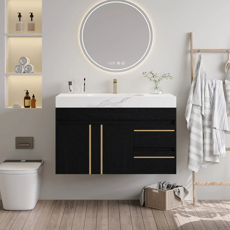 36" Floating Bathroom Vanity with Ceramic Sink and Faux Marble Top by HouseOfZazla