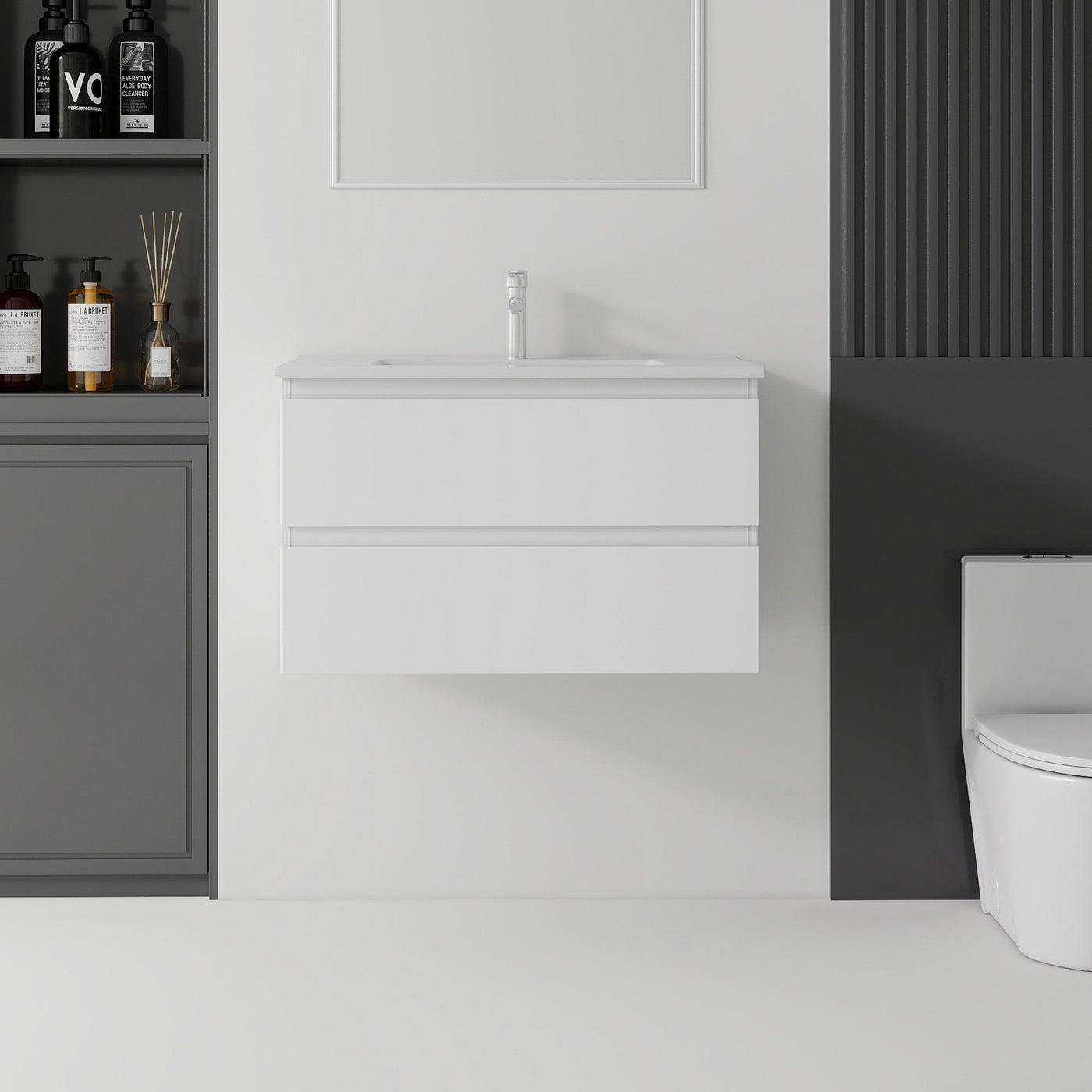30 Inch Floating Bathroom Vanity with Sink, Soft-Close Drawer, Ceramic Sink, Plywood by HouseOfZazla