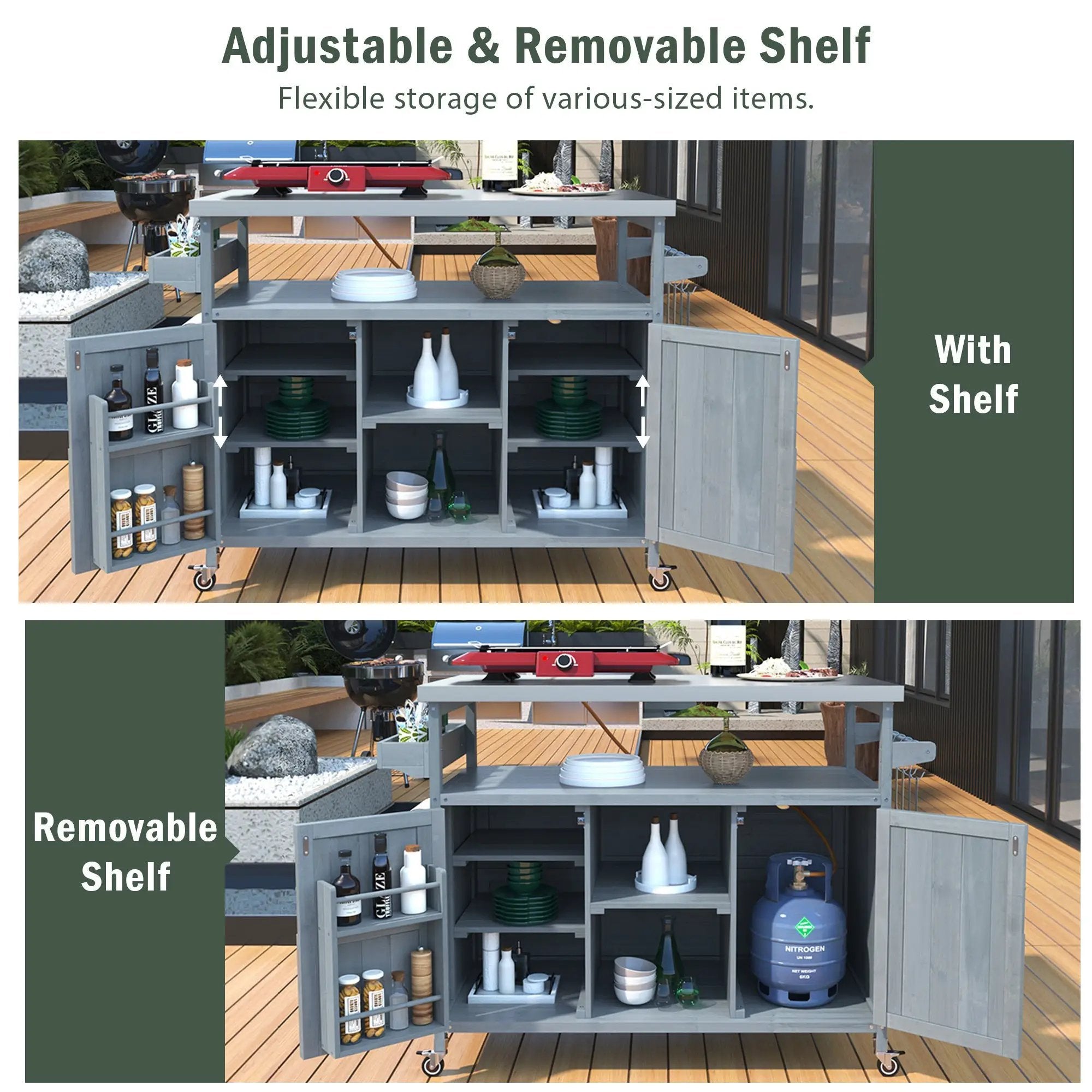 K&K Outdoor Kitchen Island, Rolling Bar Cart & Storage Cabinet by HouseOfZazla