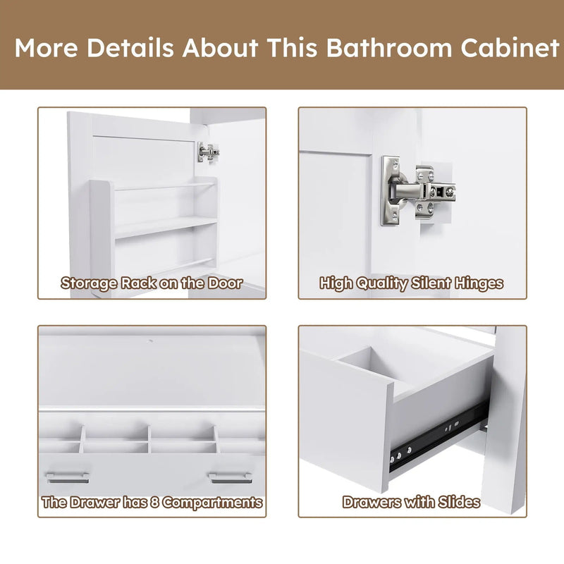 42" Bathroom Vanity Base With Doors And Drawer - White by Unique Piece Furniture