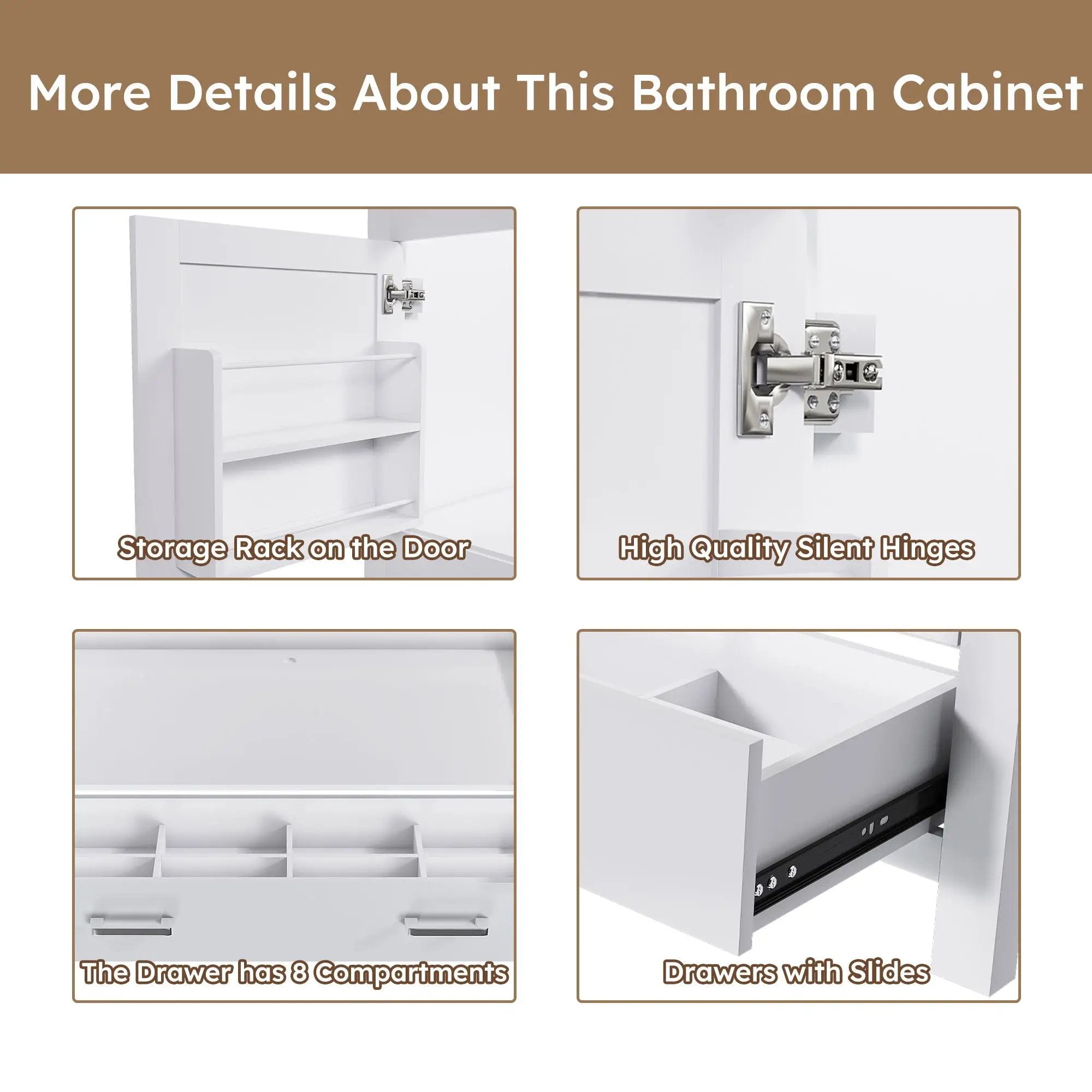 42" Bathroom Vanity Base With Doors And Drawer - White by HouseOfZazla