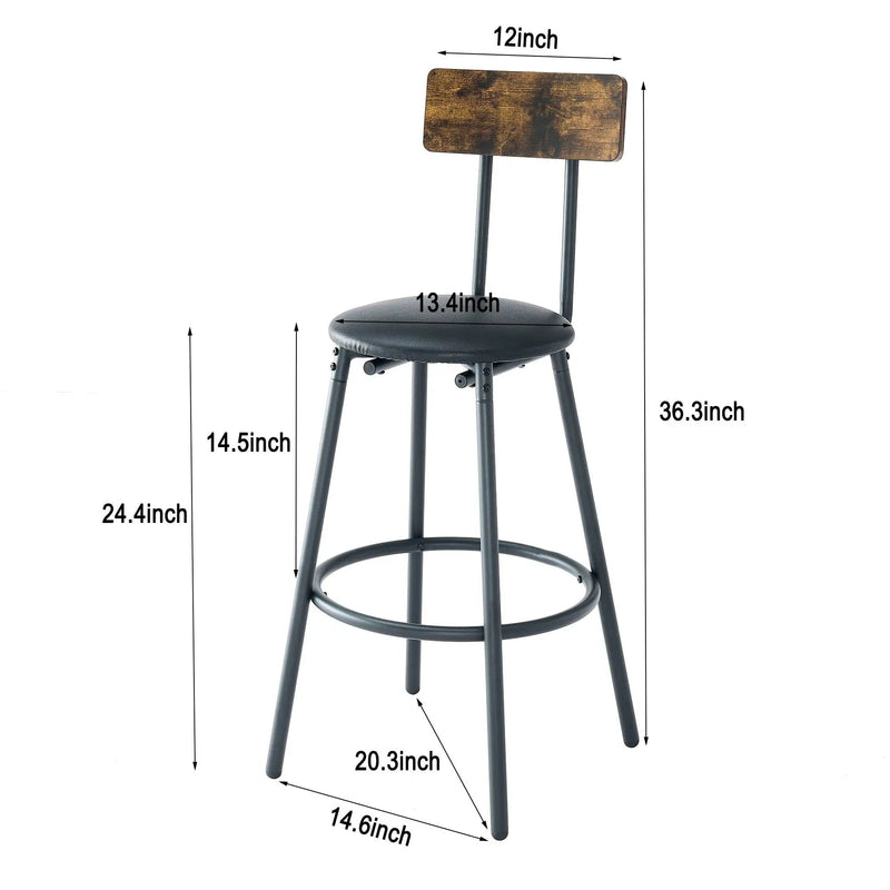 Rustic Brown Round Bar Table And Stool Set With Shelf, Upholstered Stool With Backrest - Antique Brown by HouseOfZazla
