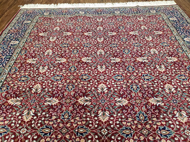 Vintage Turkish Sivas Area Rug 6.5 x 9.5, Wool Hand-Knotted Red & Midnight Blue Allover Floral Pattern Oriental Carpet, 6x9 Traditional Rug by Jewel Rugs
