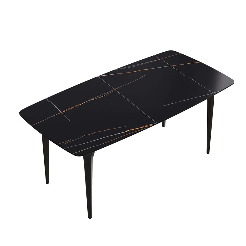 70.87" Modern Artificial Stone Curved Metal Leg Dining Table, Can Accommodate 6-8 People by Unique Piece Furniture