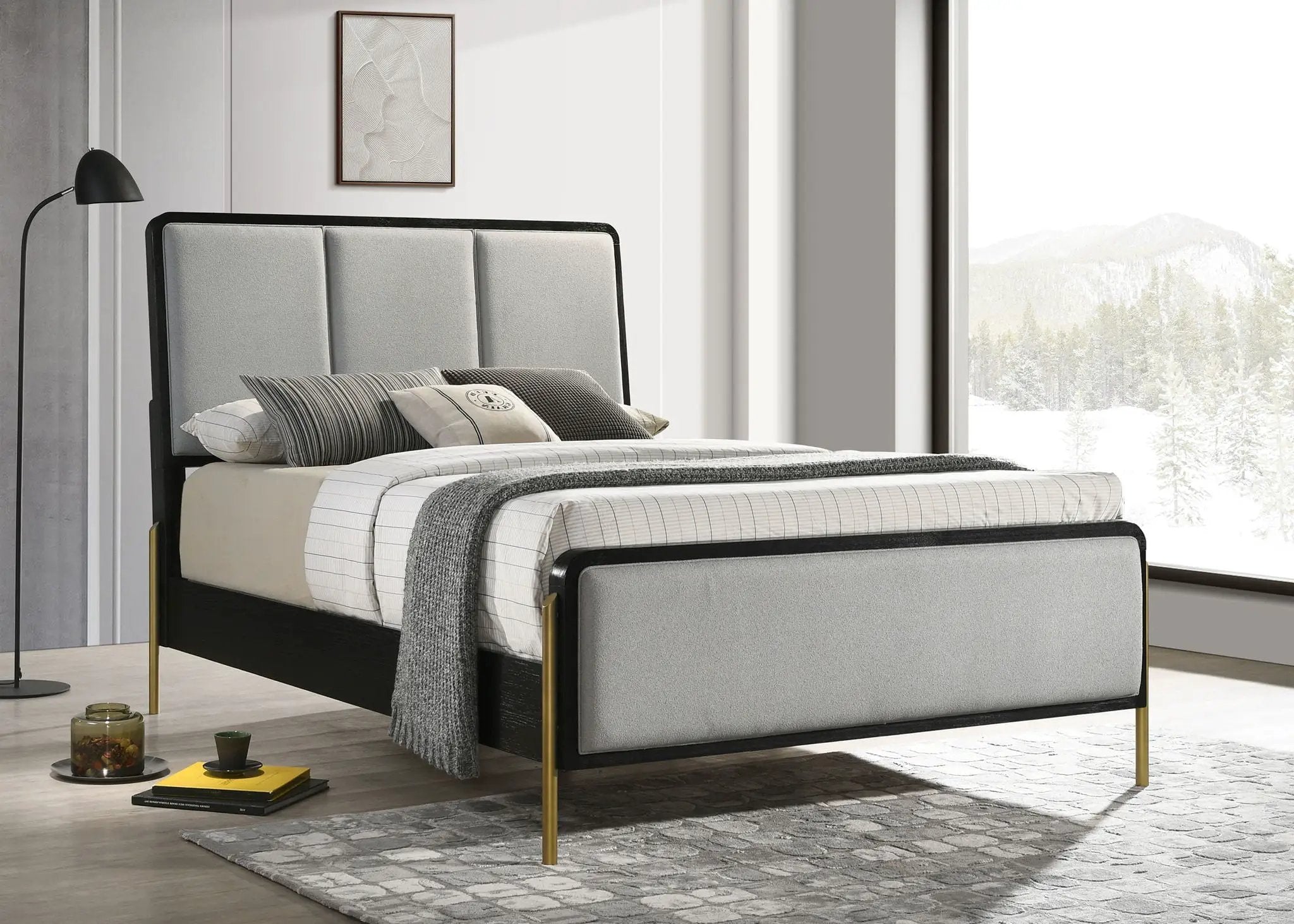 Arini Upholstered Eastern King Panel Bed Black and Grey by Unique Piece Furniture