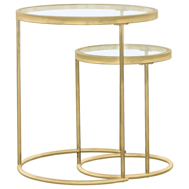 Maylin 2-piece Round Glass Top Nesting Table Set Gold by Unique Piece Furniture