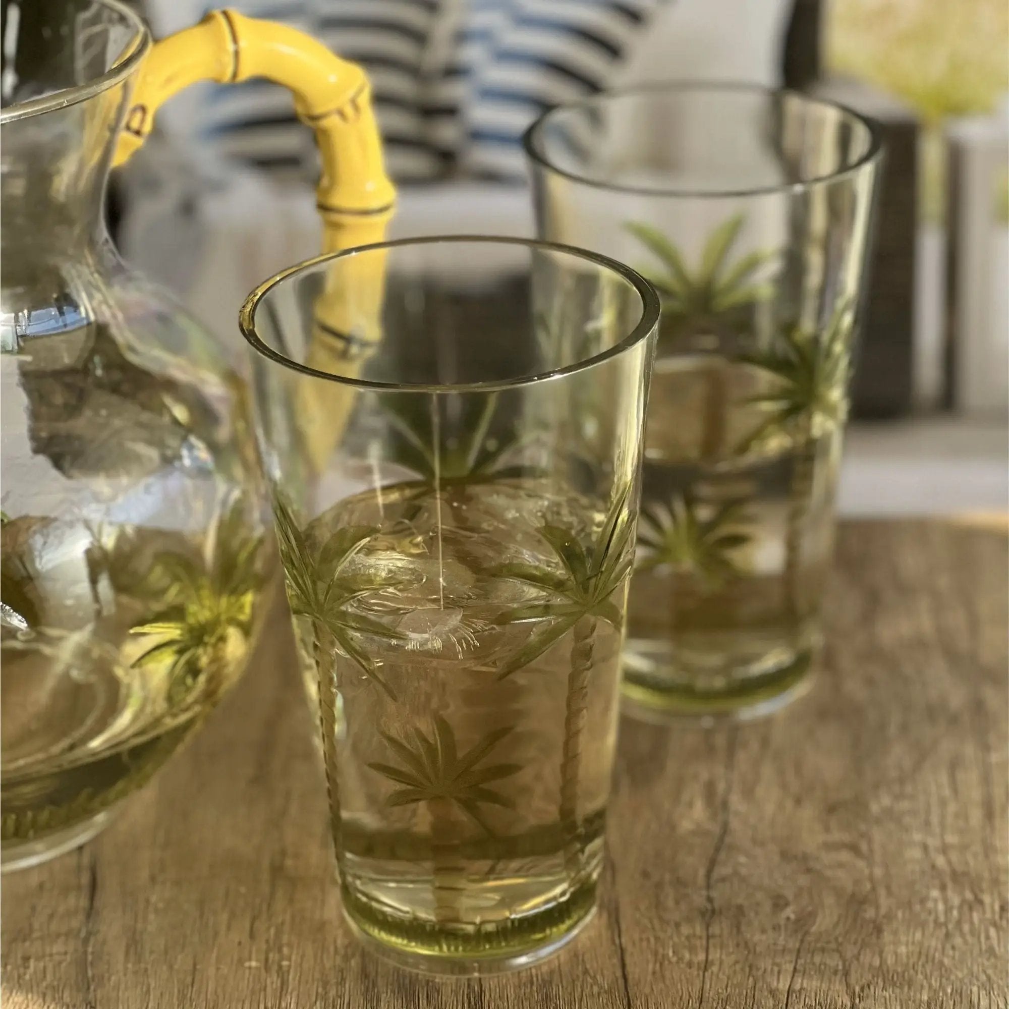 Palm Tree Design Acrylic Hi Ball Glasses Plastic, Bpa Free (Set of 4), 20Oz - Clear by HouseOfZazla