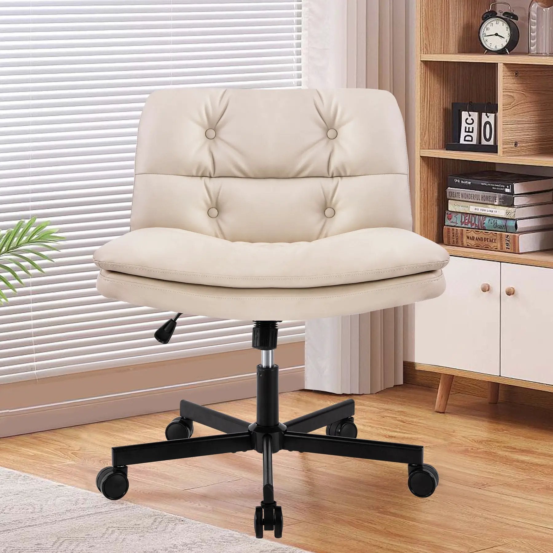 Large Size Swivel Home Office Desk Chair Armless Office Room Chair - Beige by HouseOfZazla