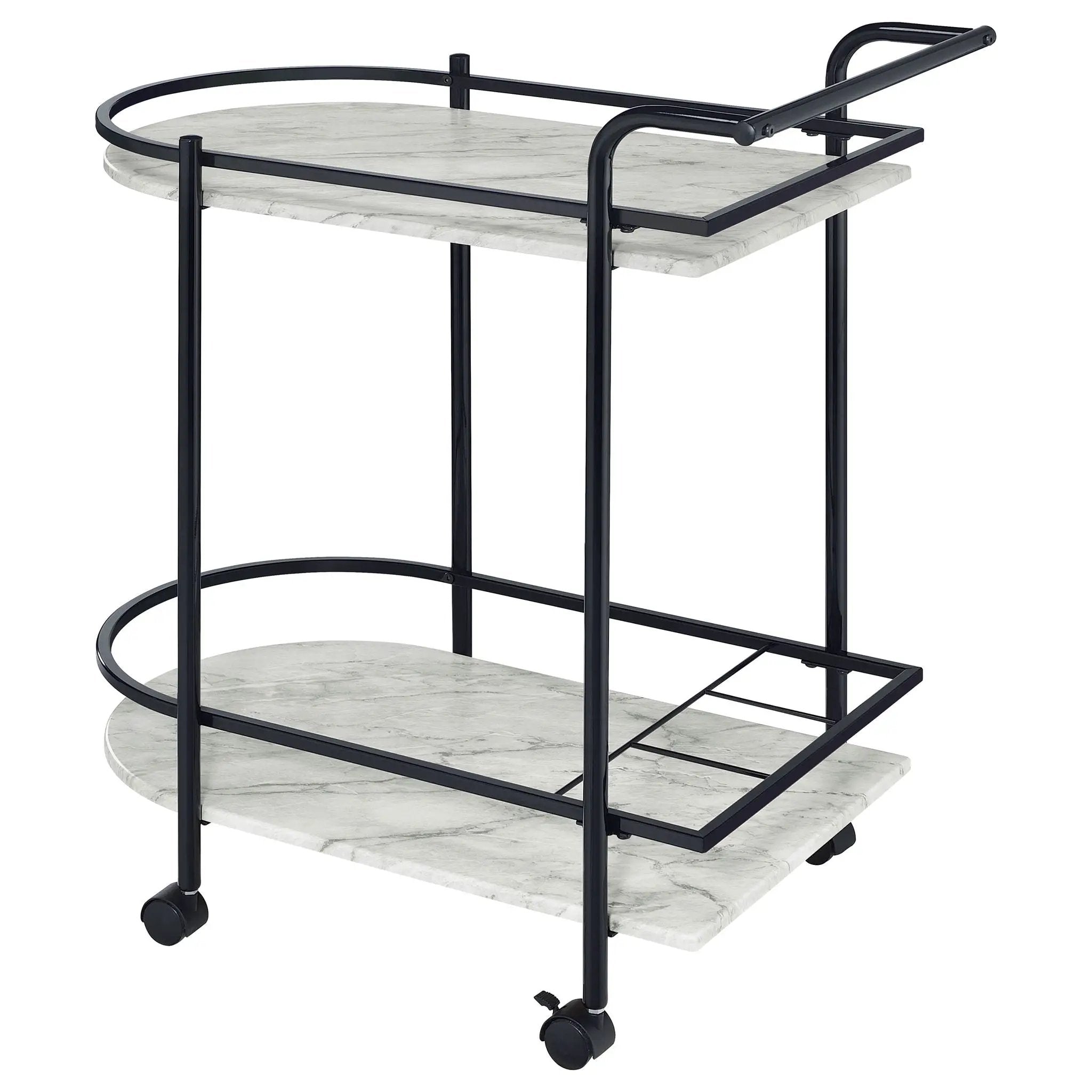 Desiree 2-tier Faux Marble Shelf Metal Bar Cart Black by Unique Piece Furniture