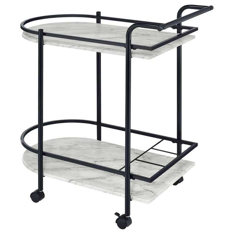 Desiree 2-tier Faux Marble Shelf Metal Bar Cart Black by Unique Piece Furniture