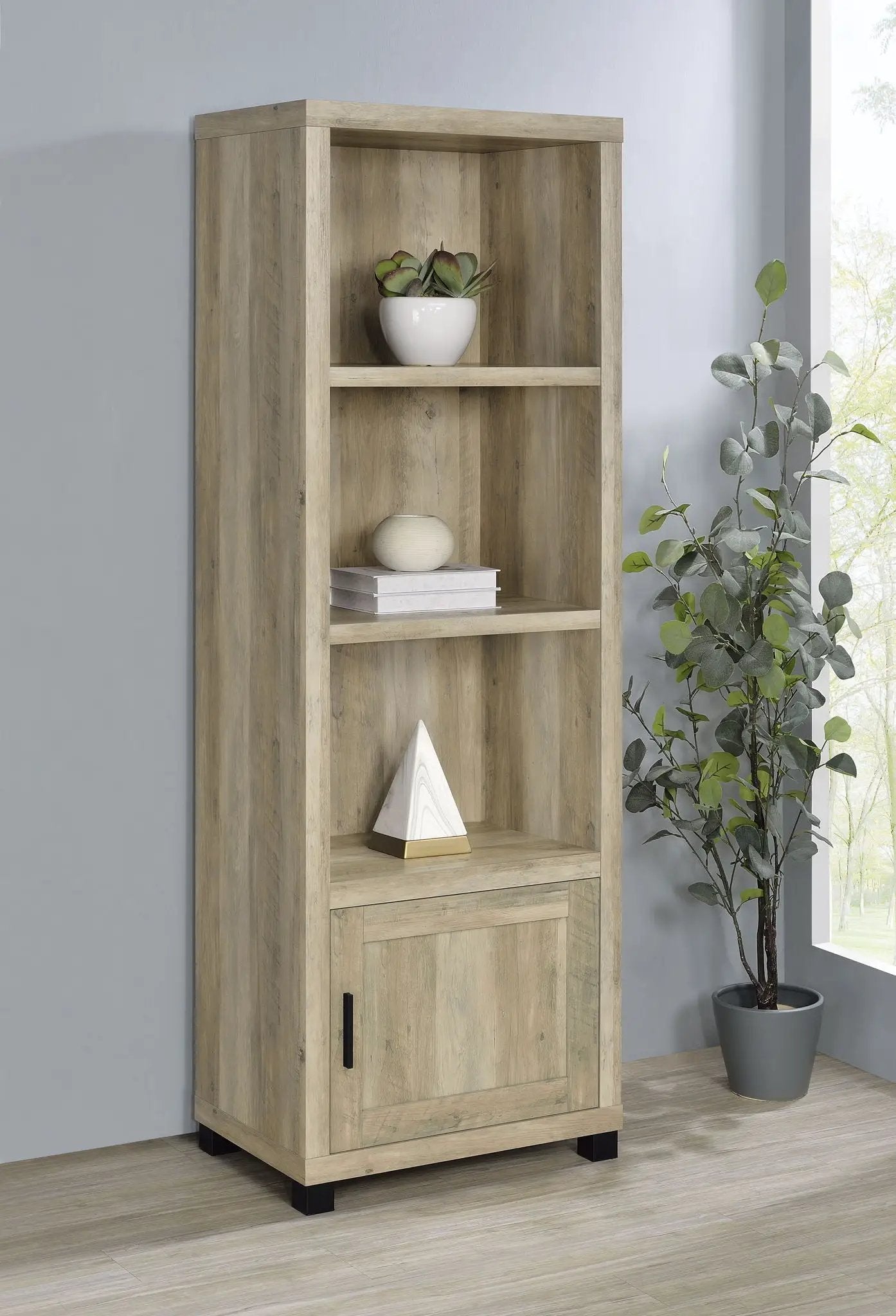 Sachin 3-shelf Engineered Wood Media Tower Distressed Pine by Unique Piece Furniture