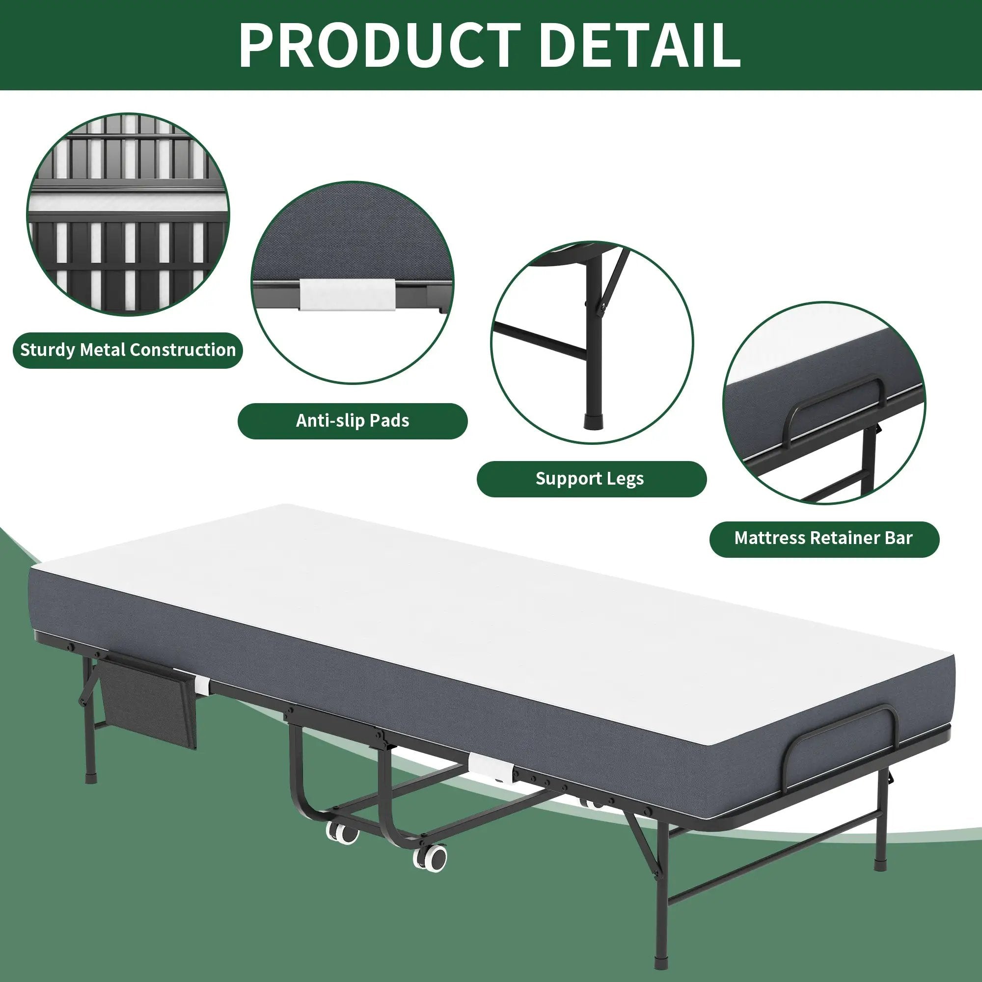 75 Inch Folding Bed with 5" Memory Foam Mattress by HouseOfZazla
