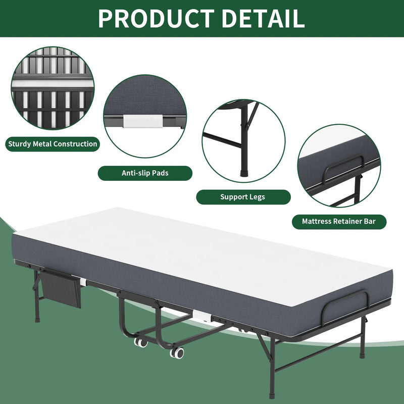 75 Inch Folding Bed with 5" Memory Foam Mattress by HouseOfZazla