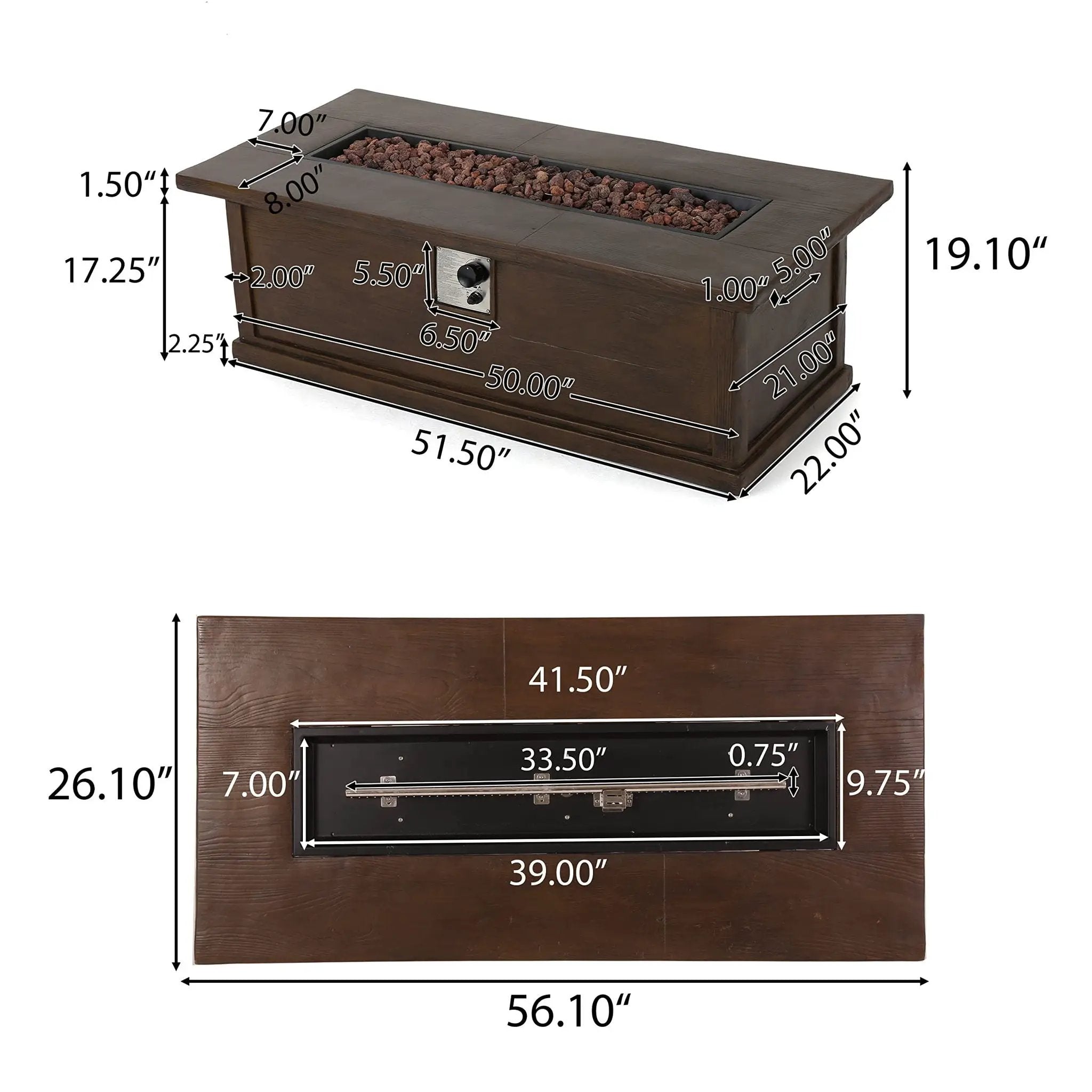 Transitional Rectangular Outdoor Propane Fire Pit With 50,000 BTU by HouseOfZazla