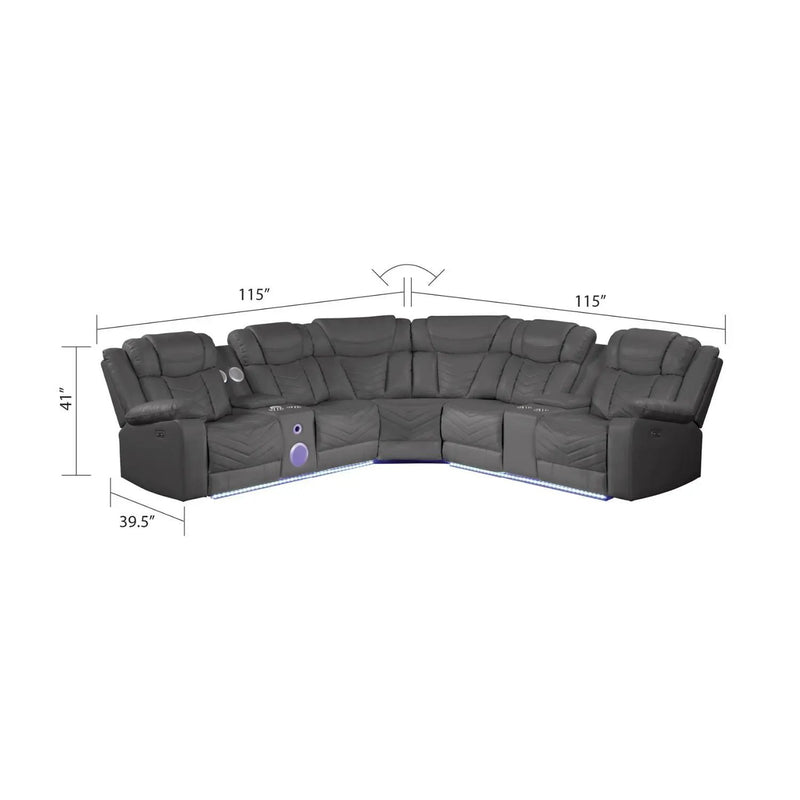 Challenger - Recliner Sectional Sofa, Built In USB, C Ports & Bluetooth by HouseOfZazla