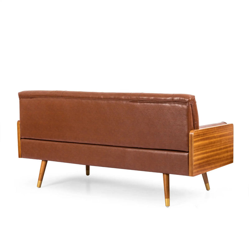 Adelaide Mid Century Modern Tufted Sofa With Rolled Accent Pillows - Light Brown by HouseOfZazla