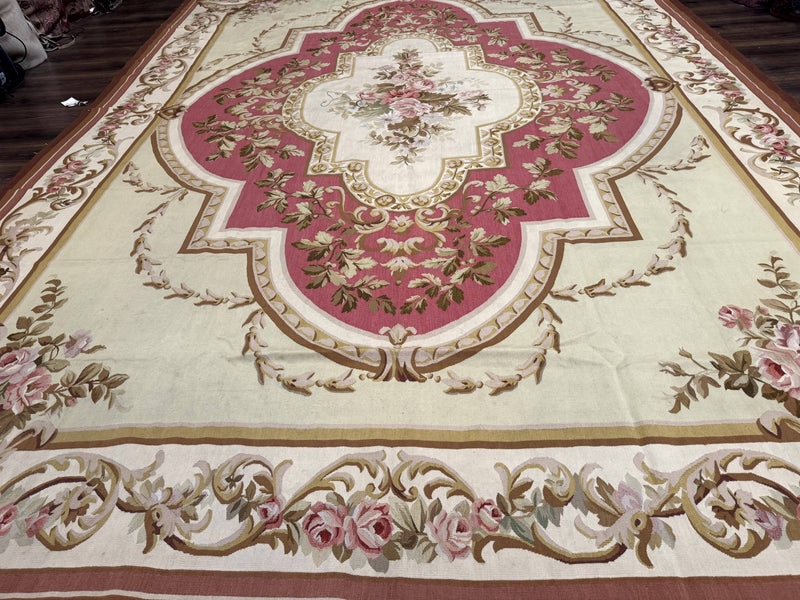 Large Aubusson Rug 10x14, European Elegant French Design, Floral Carpet by Jewel Rugs