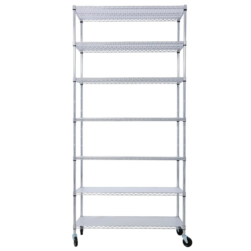 7 Tier Metal Shelf Wire Shelving Unit, 2450Lbs Heavy Duty Adjustable Storage Rack With Wheels & Shelf Liners For Closet Kitchen Garage Basement Commercial Shelving by HouseOfZazla