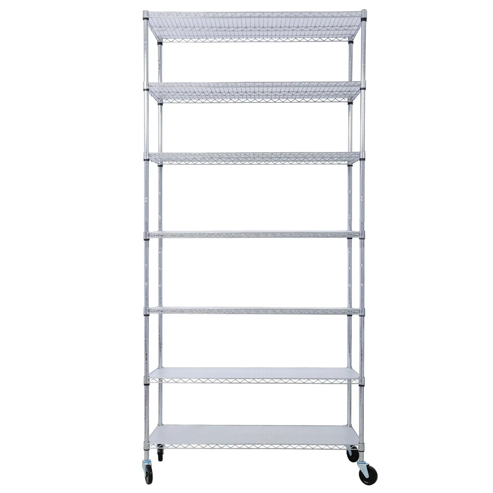 7 Tier Metal Shelf Wire Shelving Unit, 2450Lbs Heavy Duty Adjustable Storage Rack With Wheels & Shelf Liners For Closet Kitchen Garage Basement Commercial Shelving by Unique Piece Furniture