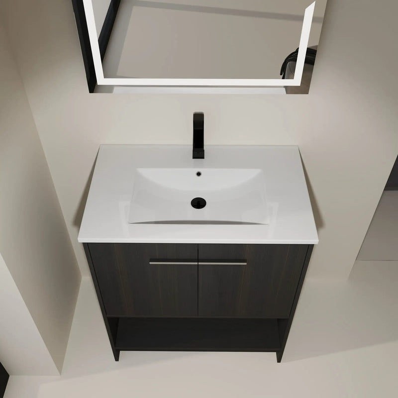 Modern Bathroom Vanity With Ceramic Sink, Freestanding Cabinet, Soft Closing Doors by Unique Piece Furniture