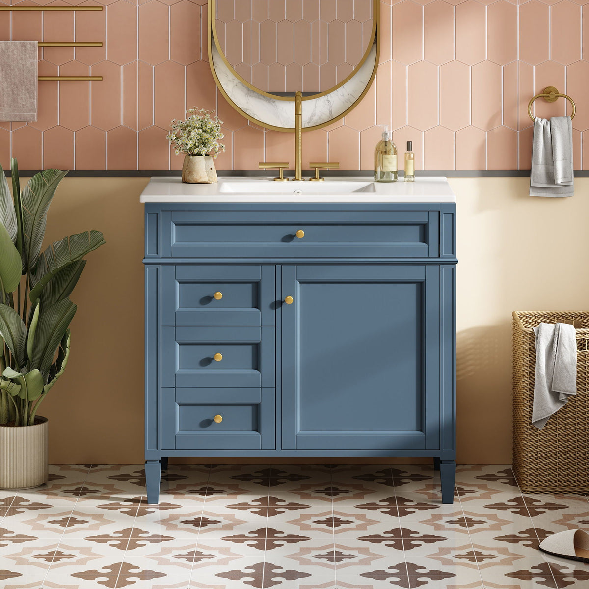 36" Bathroom Vanity with Ceramic Sink and Storage Drawers - Multiple Colors, photo 16 of 20