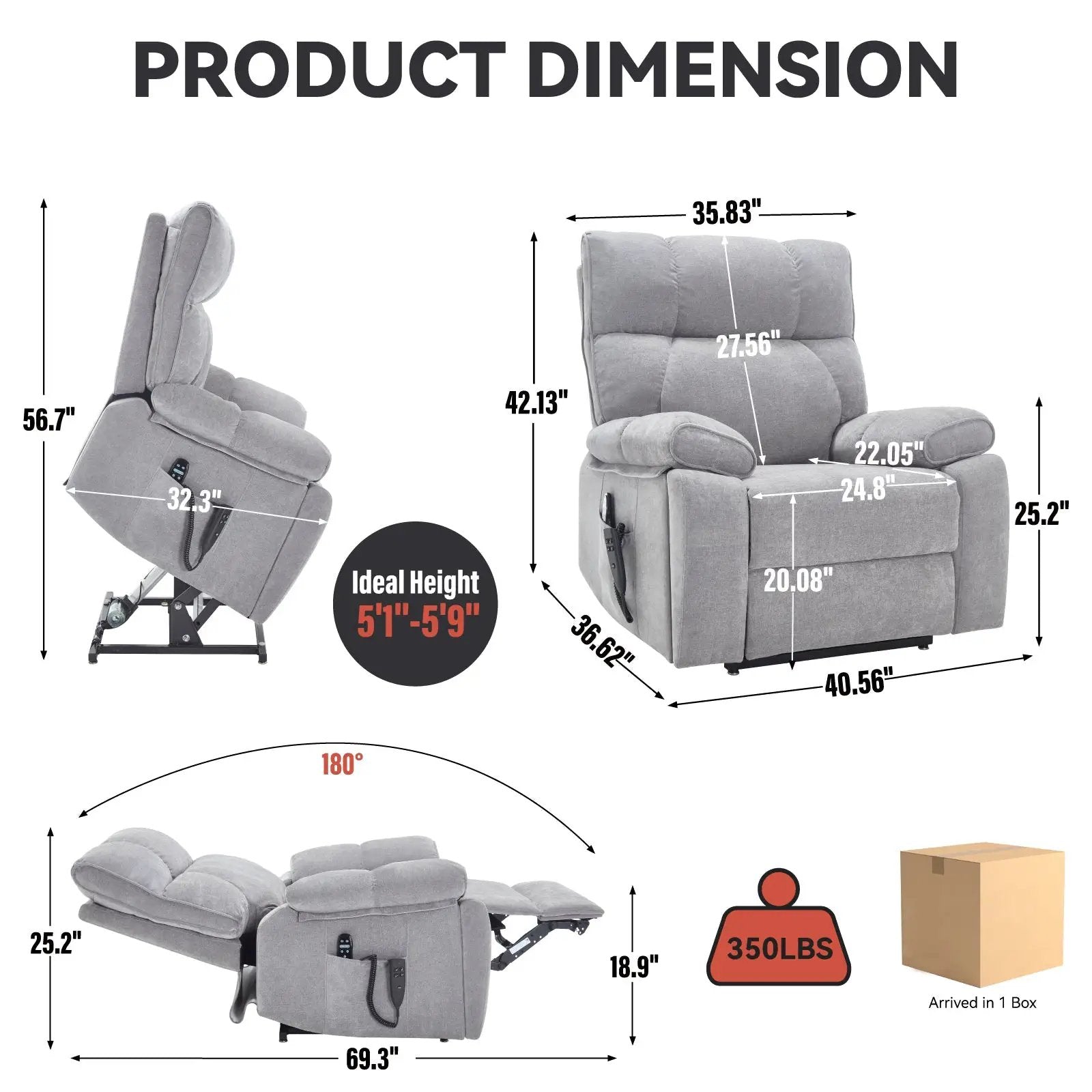 Grey Heat Massage Dual Motor Electric Power Lift Recliner by HouseOfZazla