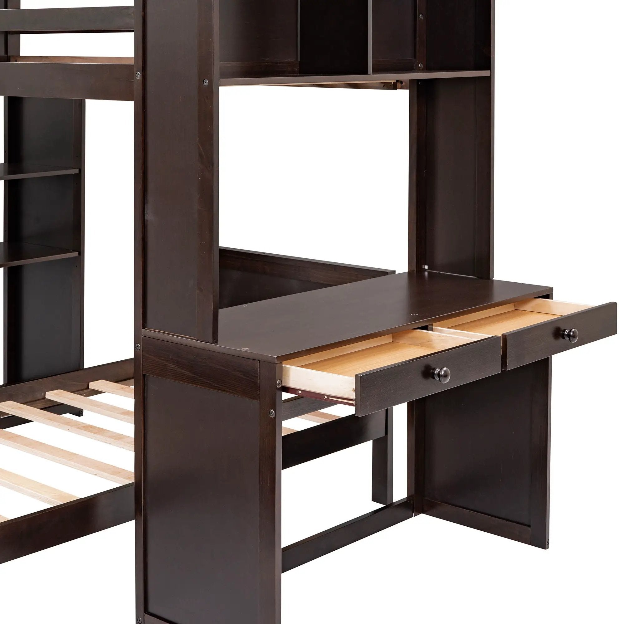 Loft Bed With A Stand Alone Bed, Shelves, Desk, And Wardrobe by HouseOfZazla