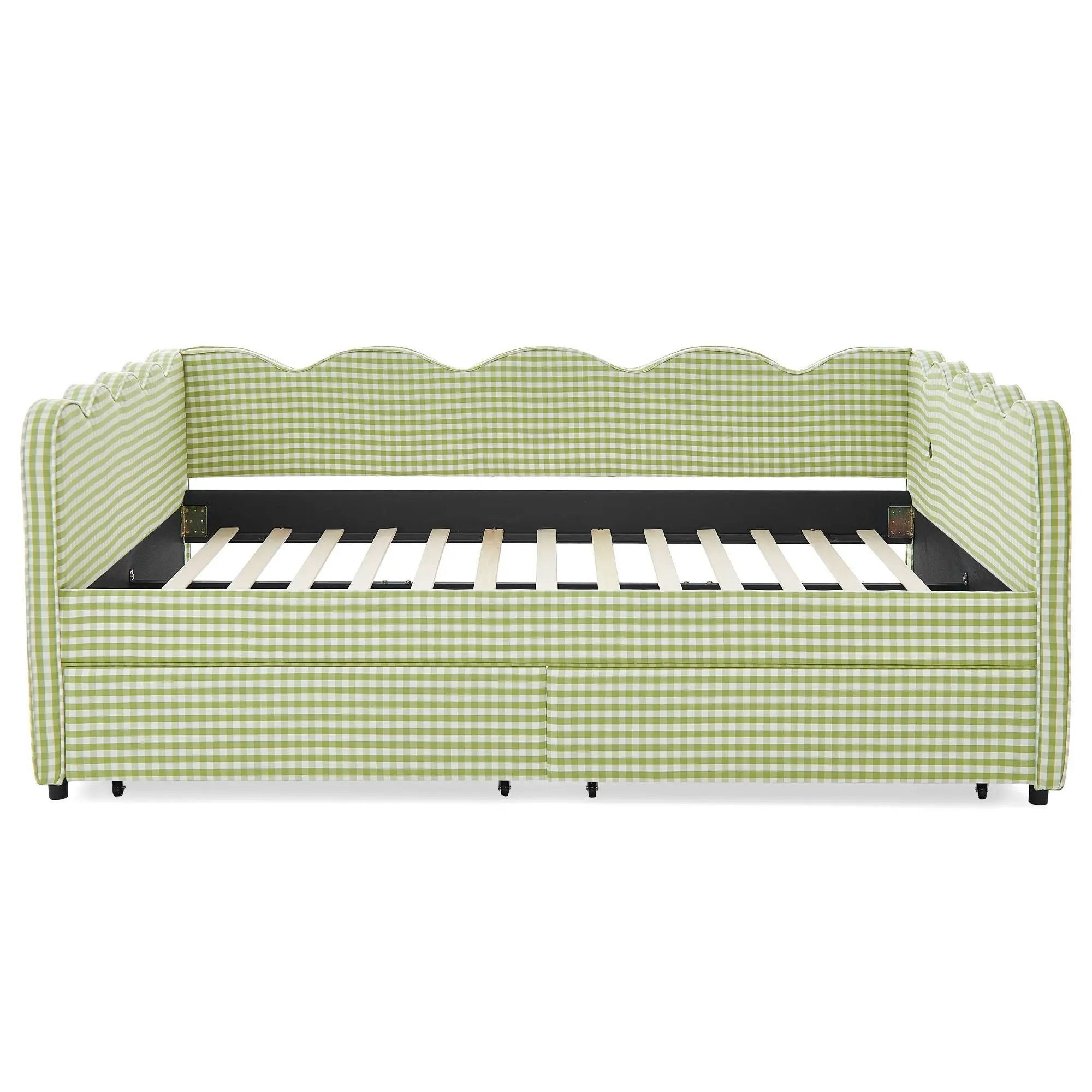 Gingham Daybed With USB Charging Port, Wave-Shaped Design by HouseOfZazla