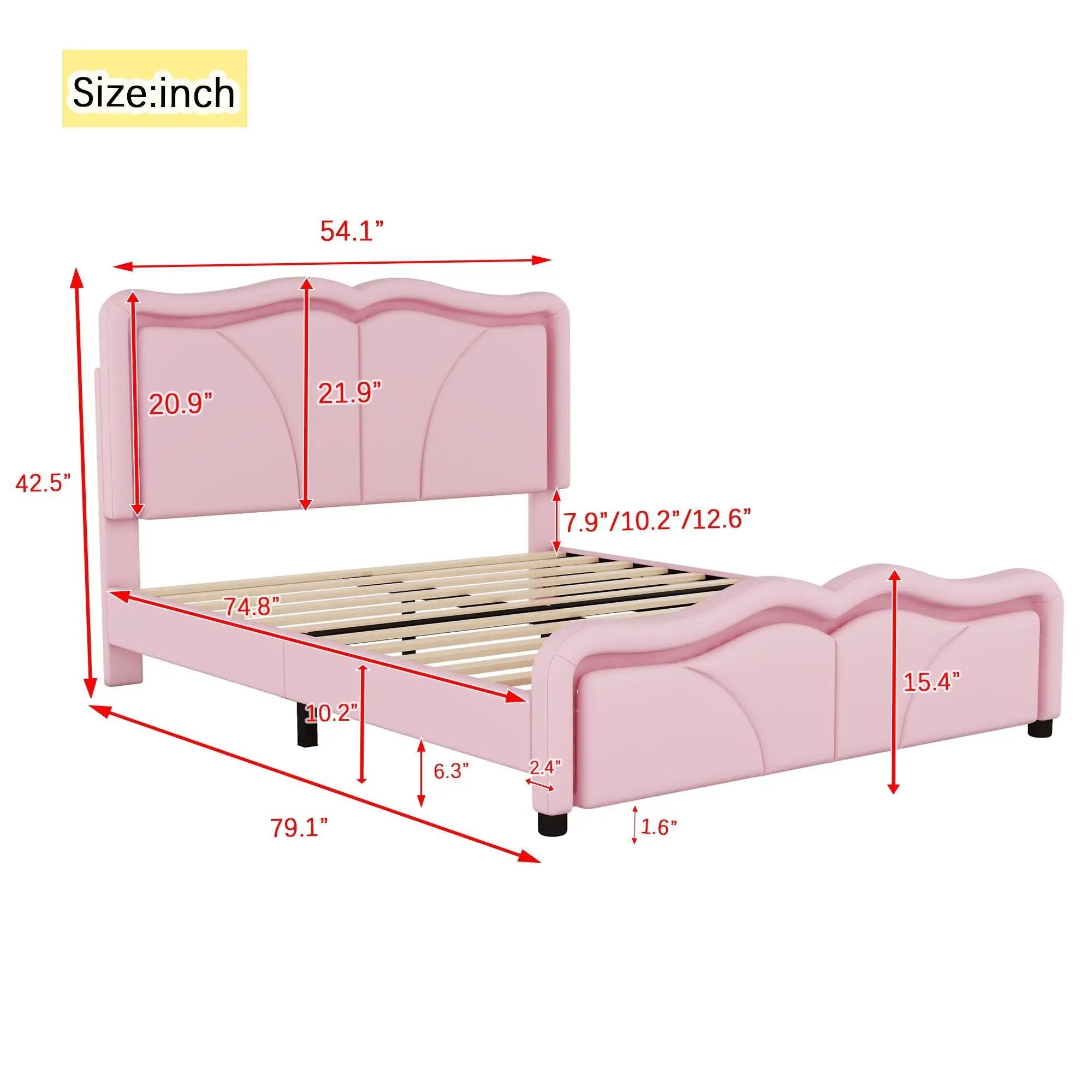 Upholstered Platform Bed & Curve Shaped And Height Adjustable Headboard, LED Light Strips by HouseOfZazla