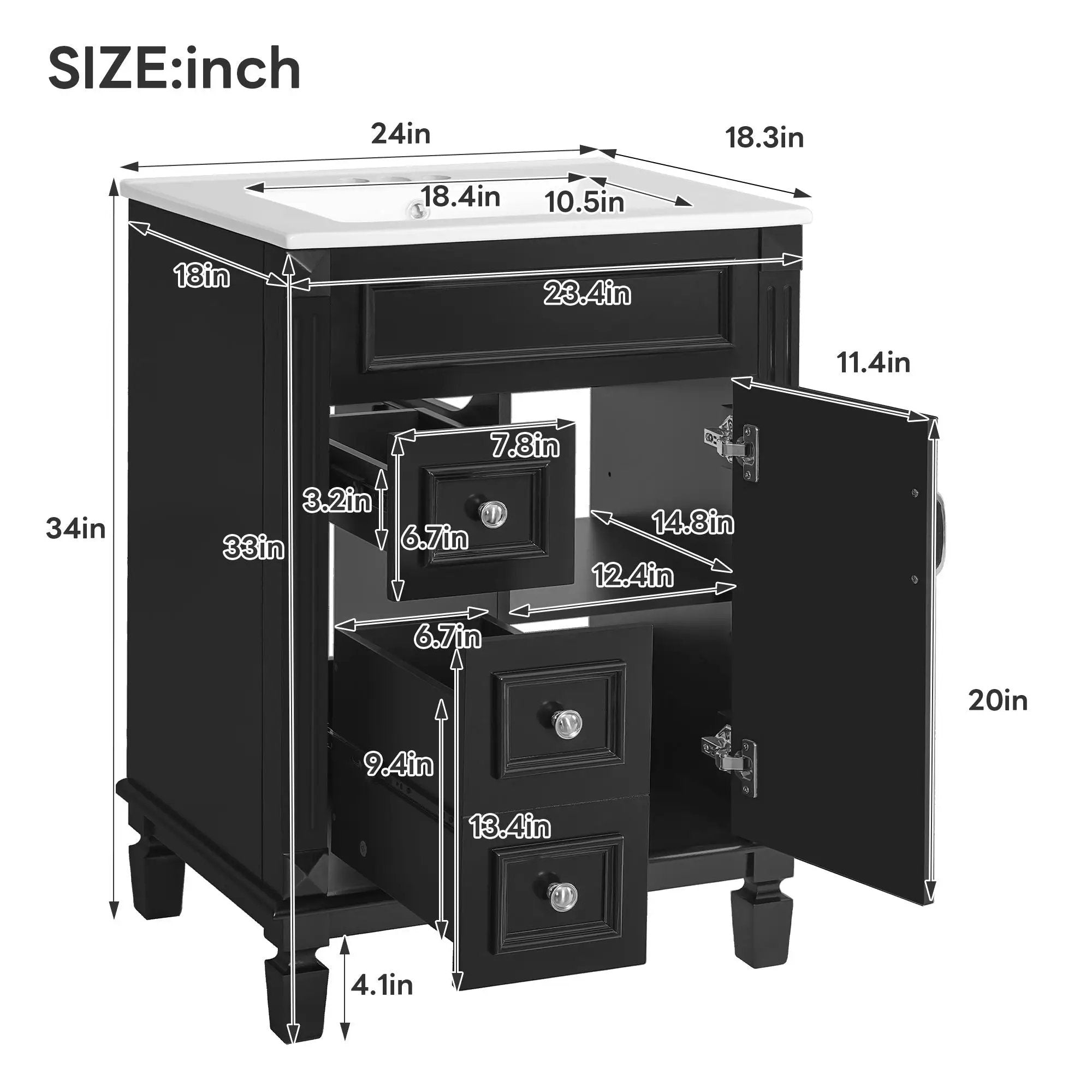 Bathroom Vanity With Sink, Compact Cabinet & 2 Drawers And Adjustable Shelf by Unique Piece Furniture