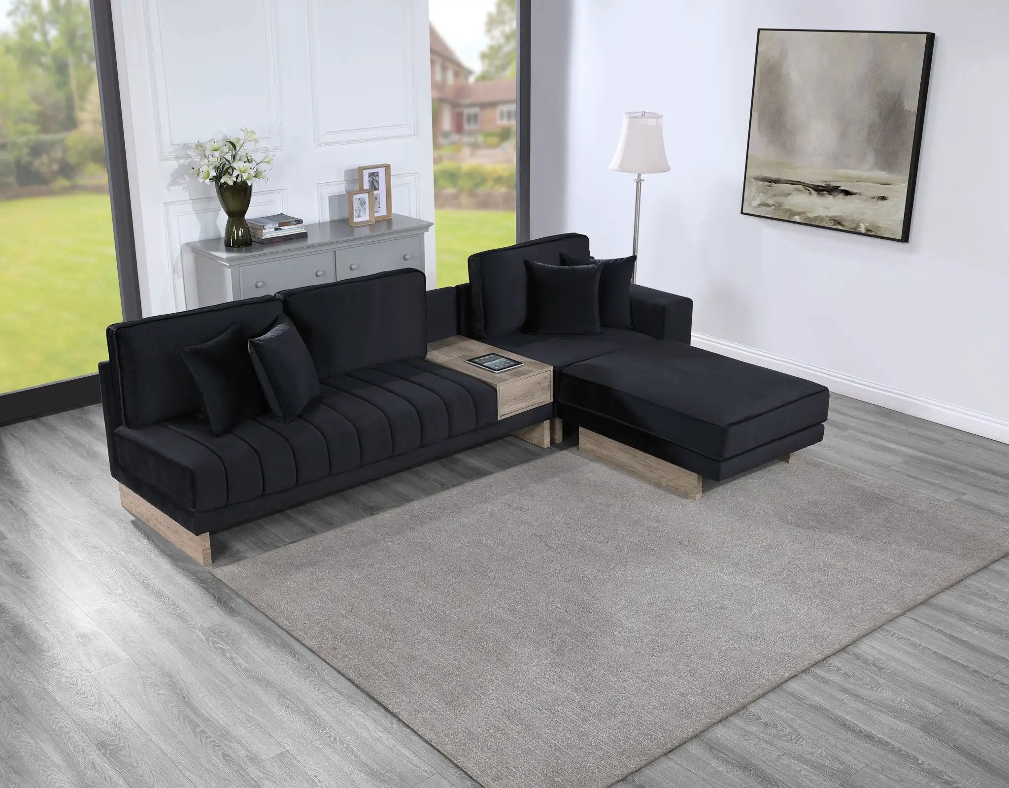 Memphis - Reversible Sectional Sofa Ottoman With Storage Compartment, Drawer, USB ports, Charging Outlets by HouseOfZazla